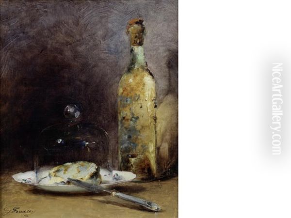 Still Life With Cheese And Bottle Oil Painting by Guillaume Romain Fouace