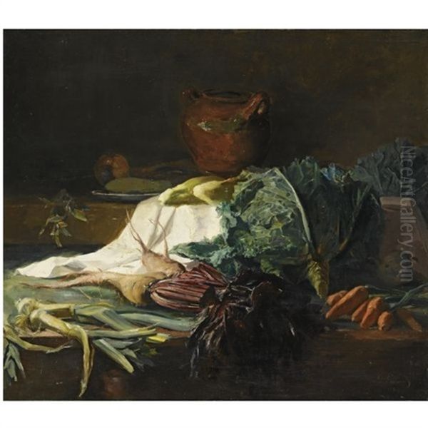 A Kitchen Still Life Oil Painting by Guillaume Romain Fouace