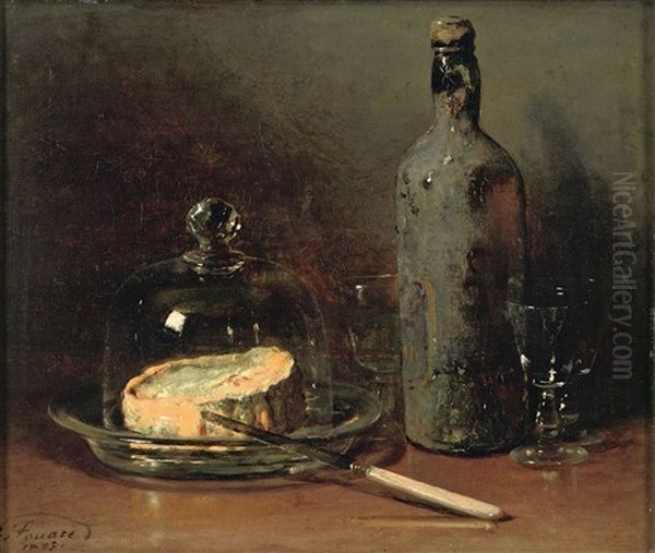 A Still Life With Cheese And Wine Oil Painting by Guillaume Romain Fouace