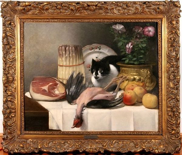 Nature Morte Avec Chat Oil Painting by Guillaume Romain Fouace