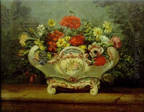 Bouquet De Fleurs Dans Une Riche Jardiniere Oil Painting by Guillaume Romain Fouace