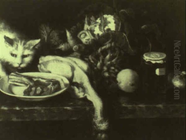 Nature Morte Aux Volailles, Legumes Et Pot De Confiture Oil Painting by Guillaume Romain Fouace