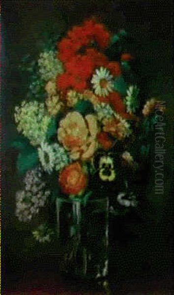 Nature Morte Au Verre De Fleurs Oil Painting by Guillaume Romain Fouace