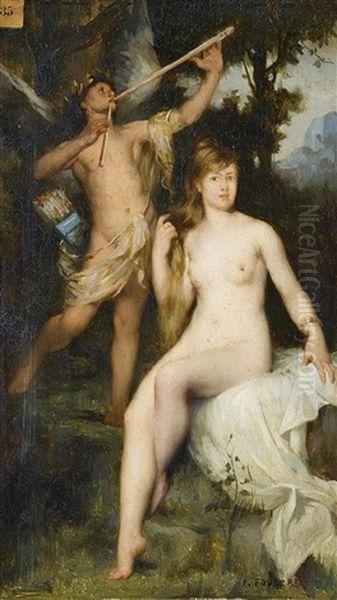 Pan Und Nymphe In Landschaft Oil Painting by Emile-Louis Foubert