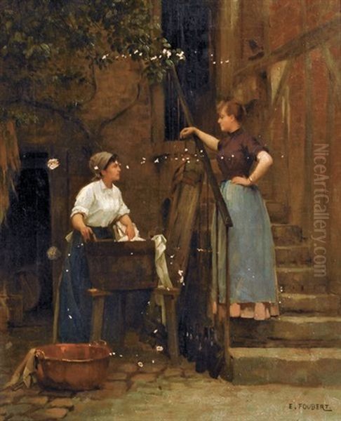 La Blanchisseuse Oil Painting by Emile-Louis Foubert