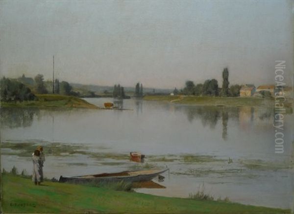 Enfants Au Bord De Riviere Oil Painting by Emile-Louis Foubert