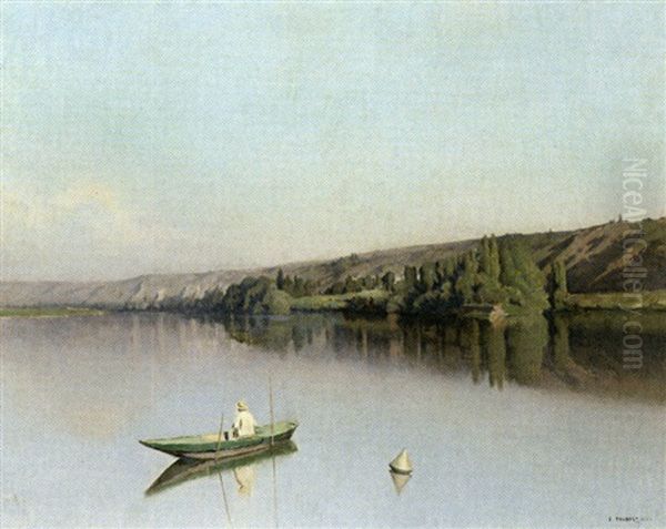 Pecheur Sur La Riviere Oil Painting by Emile-Louis Foubert