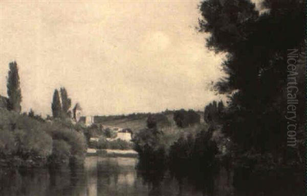 Along The Banks Of The River Seine Oil Painting by Emile-Louis Foubert