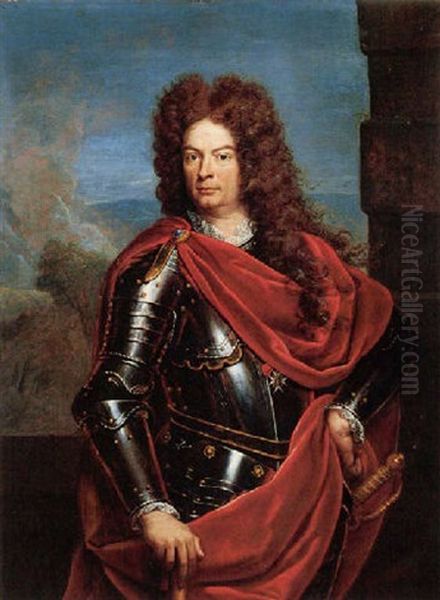 Portrait Of A Man In Armour Wearing The Badge Of The Royal And Military Order Of Saint Louis Of France Oil Painting by Nicolas Fouche