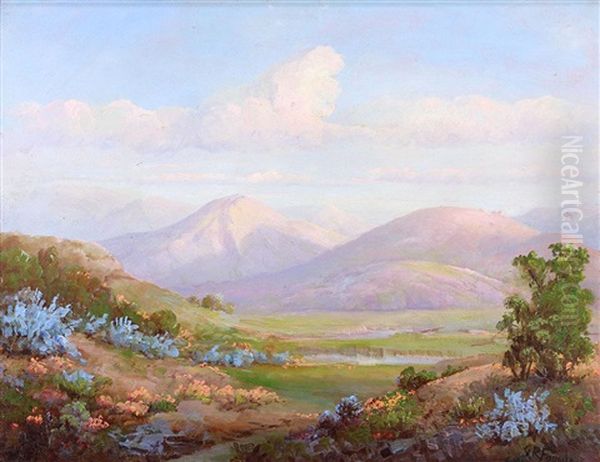 Valley Vista With Wildflowers Oil Painting by Grace H. Russell Fountain