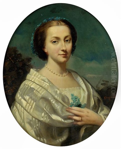 Portrait De Jeune Femme En Buste Dans Un Paysage Oil Painting by Jean Marius Fouque