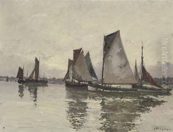 Fishing Vessels Oil Painting by Robert Henry Fouques