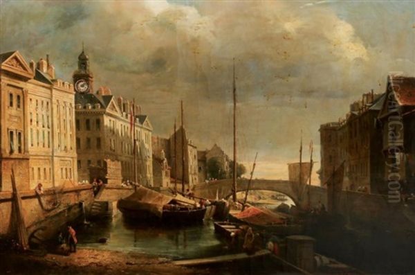 Le Quai Brancas, A Nantes Oil Painting by Louis Vincent Fouquet