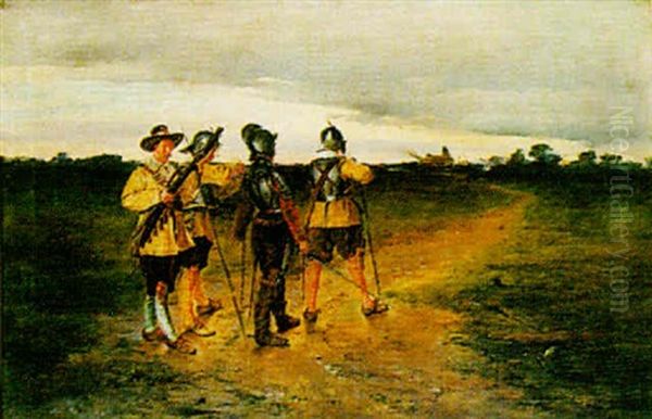 Soldiers From The Civil War In A Landscape Oil Painting by John T. Fouracre