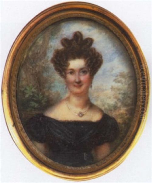 Portrait Of A Lady Wearing A Black Evening Dress Oil Painting by Joseph Fourcade