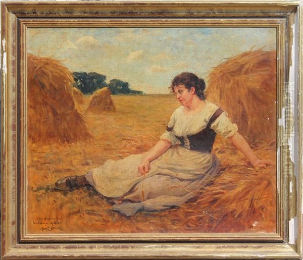 Repos Pres Des Meules De Foin Oil Painting by Albert Auguste Fourie