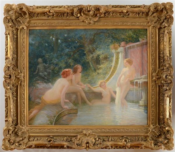 Young Bather In A Fountain Oil Painting by Albert Auguste Fourie