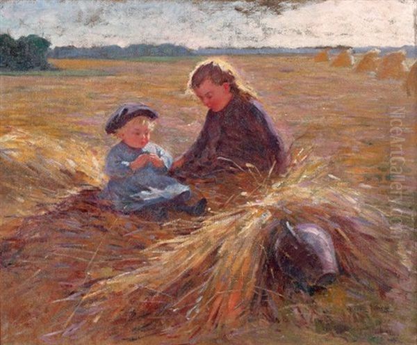 Le Fenaison, Mere Et Enfant Dans Un Champ Oil Painting by Albert Auguste Fourie