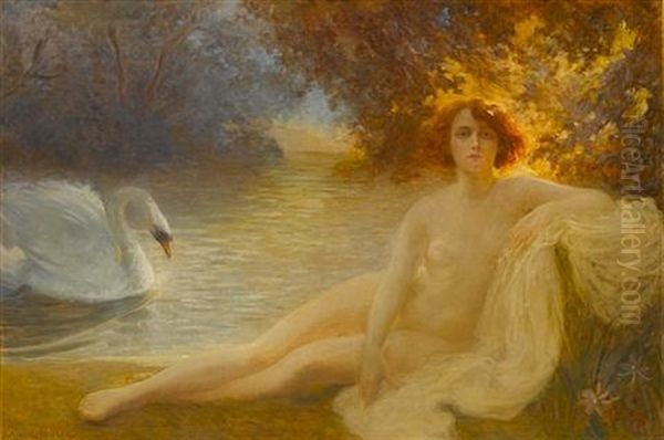 Leda And The Swan Oil Painting by Albert Auguste Fourie