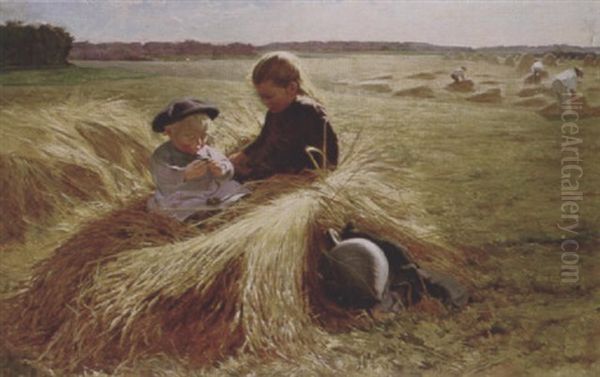 Haymaking In Criquebeuf, Normandy by Albert Auguste Fourie