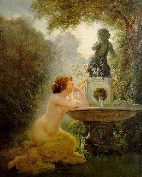 A La Fontaine Oil Painting by Albert Auguste Fourie