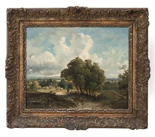 Wooded Pastoral Landscape With Figures Oil Painting by Theodore Fourmois