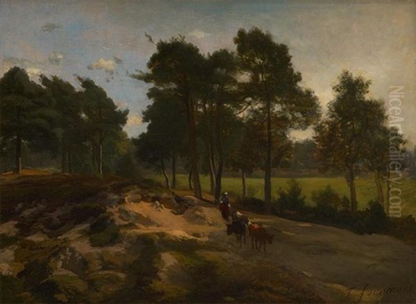 Dans Le Chemin Creux Oil Painting by Theodore Fourmois