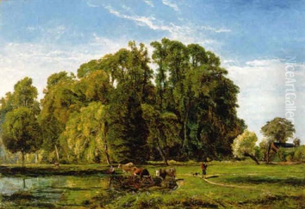 De Vijver Van Beloeil Oil Painting by Theodore Fourmois