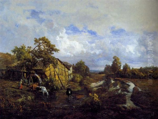 Landschap Met Watermolen Oil Painting by Theodore Fourmois