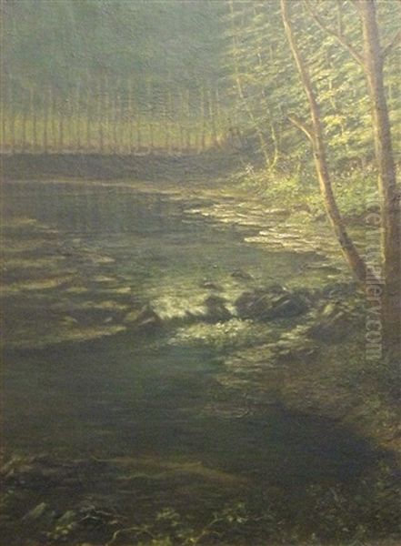 Chasseur Et Son Chien Dons La Foret Oil Painting by Alexis Jean Fournier