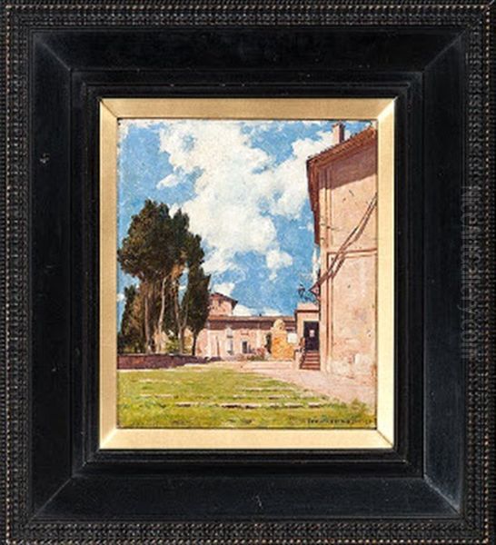 Roman Courtyard Oil Painting by Alexis Jean Fournier