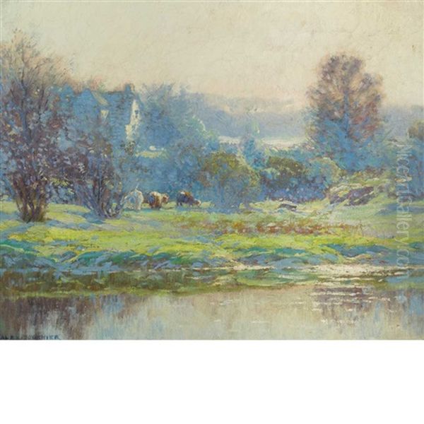 Landscape With Cows Oil Painting by Alexis Jean Fournier