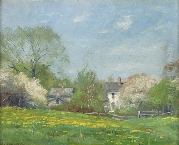 In May, Spring Landscape With Houses Oil Painting by Alexis Jean Fournier