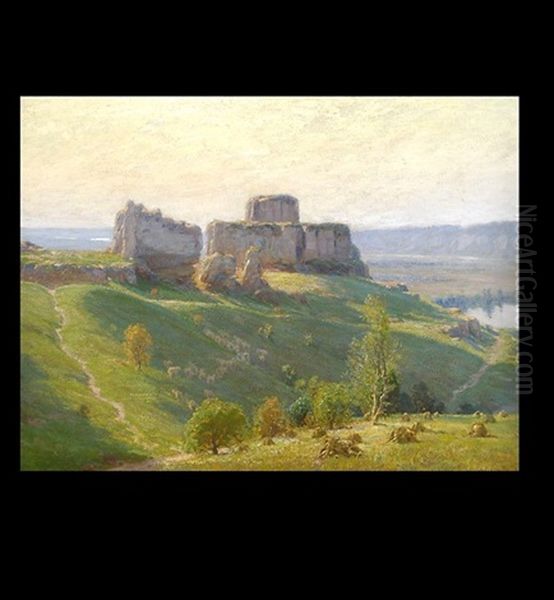 Ruins Of Chateau Gaillard And The Seine Valley Oil Painting by Alexis Jean Fournier