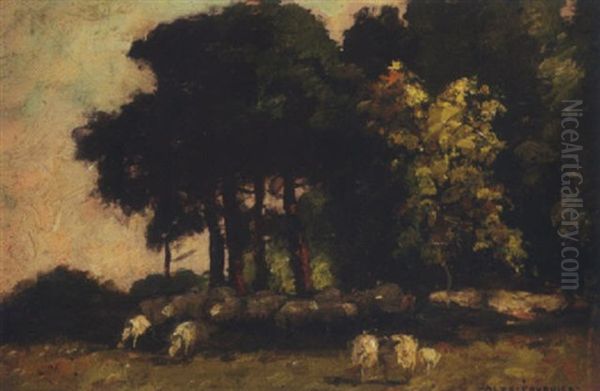 Sheep In A Landscape Oil Painting by Alexis Jean Fournier