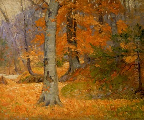 Autumn Woodland Oil Painting by Alexis Jean Fournier