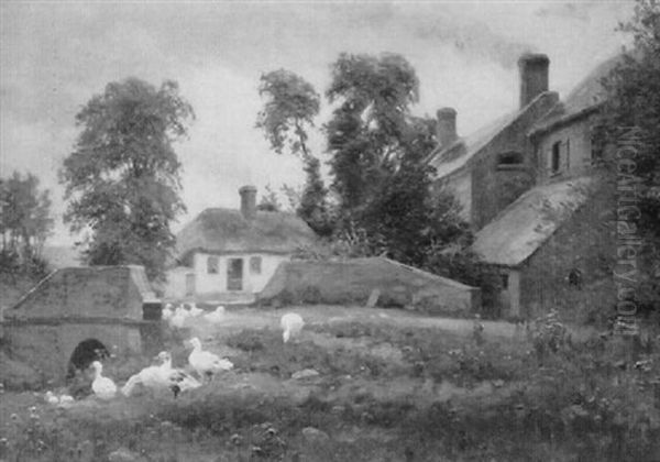 Ducks In The Backyard Oil Painting by Alexis Jean Fournier