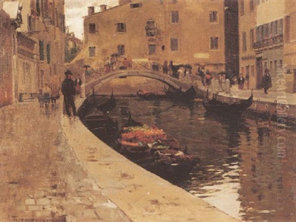 Canal In Venice Oil Painting by Alexis Jean Fournier