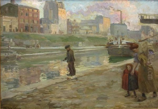 La Villette Canal Oil Painting by Alfred Victor Fournier