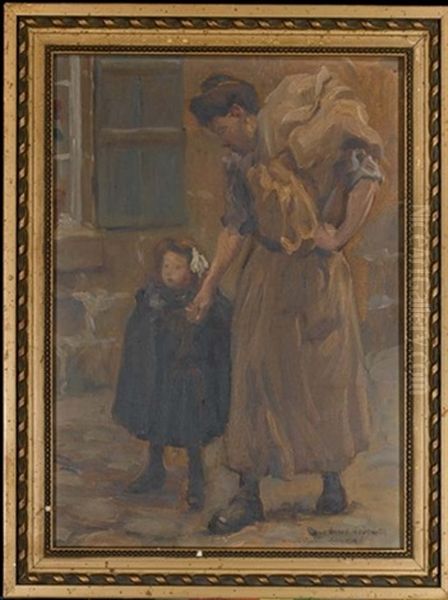 Mere Et Fille Se Promenant Oil Painting by Alfred Victor Fournier