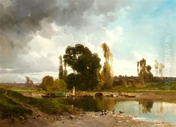 Au Bord De Riviere Oil Painting by Louis Edouard Paul Fournier