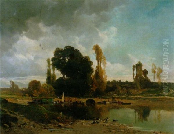 Flusspartie Im Sommer Oil Painting by Louis Edouard Paul Fournier