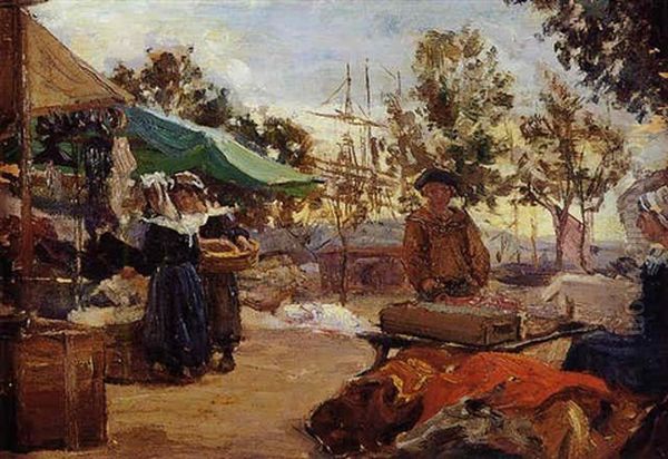 Etalages Sur Le Port De Concarneau Oil Painting by Victor Edmond Charles Fournier