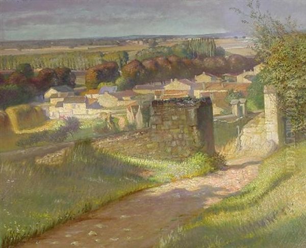 Sommertag In Der Provence. Blick Von Einer Anhohe Auf Ein Kleines Dorf In Weiter Feld- Und  Wiesenlandschaft Oil Painting by Jean Foussier