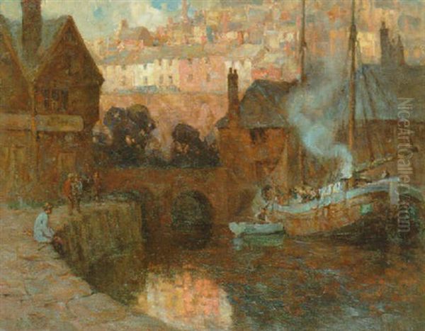 Polperro Oil Painting by A. Moulton Foweraker