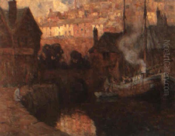 Polperro Oil Painting by A. Moulton Foweraker