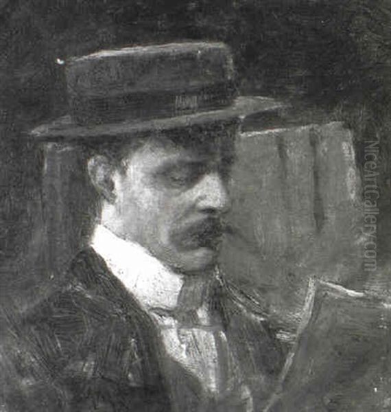 Portrait Of A Man In A Boater Oil Painting by A. Moulton Foweraker