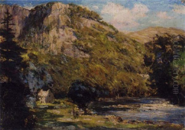 A Wooded River Valley Oil Painting by Robert Fowler