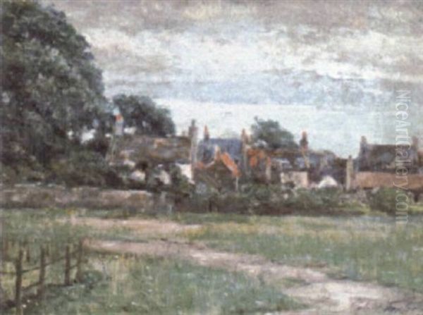 Pathway To Village Houses Oil Painting by Robert Fowler