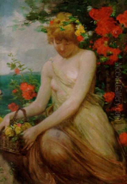 Blomsterflickan Oil Painting by Robert Fowler